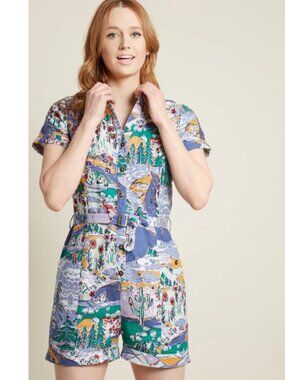 Modcloth Lighthearted Cartographer Romper Glamping Retro Festival Size Small